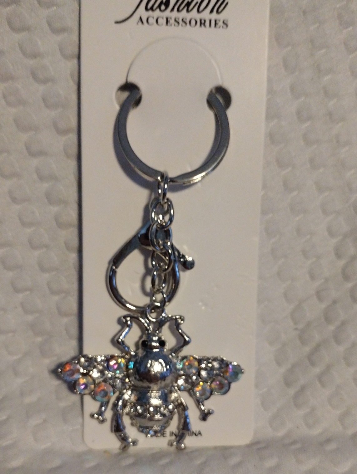 Rhinestone Bee Keychain Charm - Silver